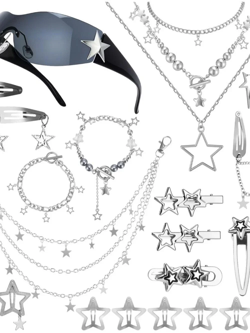 23pcs for Women Included Star Earrings Layered Pants Chain Sunglasses Hair Clips - Picture 8 of 8
